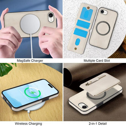 For iPhone 7 / 8 / SE 2022 Zipper Wallet Split MagSafe Leather Back Phone Case(White) - iPhone SE 2022 / 2020 / 8 / 7 Cases by buy2fix | Online Shopping UK | buy2fix