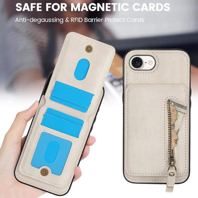 For iPhone 7 / 8 / SE 2022 Zipper Wallet Split MagSafe Leather Back Phone Case(White) - iPhone SE 2022 / 2020 / 8 / 7 Cases by buy2fix | Online Shopping UK | buy2fix