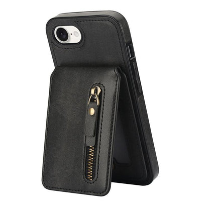 For iPhone 7 / 8 / SE 2022 Zipper Wallet Split MagSafe Leather Back Phone Case(Black) - iPhone SE 2022 / 2020 / 8 / 7 Cases by buy2fix | Online Shopping UK | buy2fix