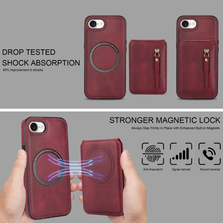 For iPhone 7 / 8 / SE 2022 Zipper Wallet Split MagSafe Leather Back Phone Case(Red) - iPhone SE 2022 / 2020 / 8 / 7 Cases by buy2fix | Online Shopping UK | buy2fix