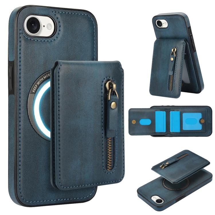 For iPhone 7 / 8 / SE 2022 Zipper Wallet Split MagSafe Leather Back Phone Case(Blue) - iPhone SE 2022 / 2020 / 8 / 7 Cases by buy2fix | Online Shopping UK | buy2fix