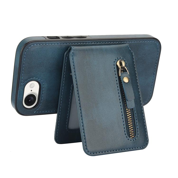 For iPhone 7 / 8 / SE 2022 Zipper Wallet Split MagSafe Leather Back Phone Case(Blue) - iPhone SE 2022 / 2020 / 8 / 7 Cases by buy2fix | Online Shopping UK | buy2fix