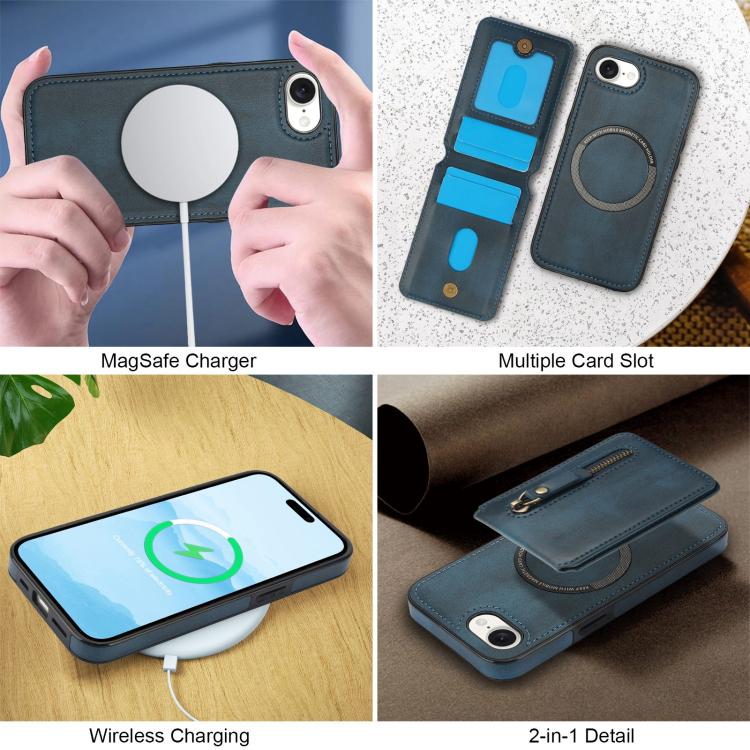 For iPhone 7 / 8 / SE 2022 Zipper Wallet Split MagSafe Leather Back Phone Case(Blue) - iPhone SE 2022 / 2020 / 8 / 7 Cases by buy2fix | Online Shopping UK | buy2fix