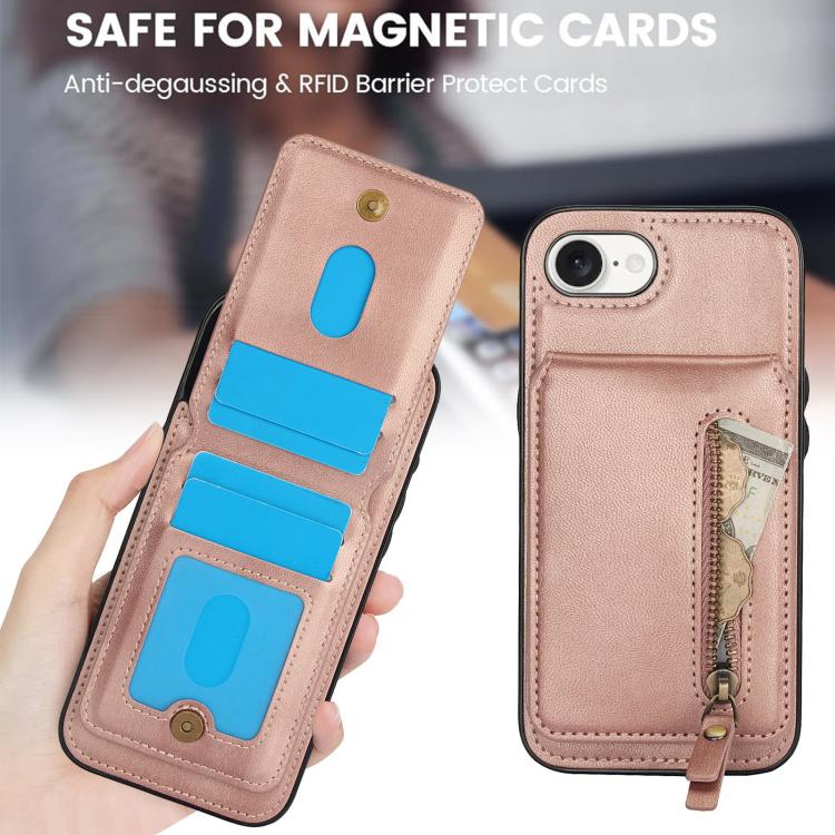 For iPhone 7 / 8 / SE 2022 Zipper Wallet Split MagSafe Leather Back Phone Case(Rose Gold) - iPhone SE 2022 / 2020 / 8 / 7 Cases by buy2fix | Online Shopping UK | buy2fix