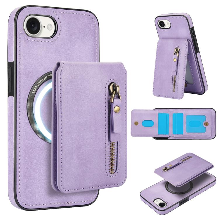 For iPhone 7 / 8 / SE 2022 Zipper Wallet Split MagSafe Leather Back Phone Case(Purple) - iPhone SE 2022 / 2020 / 8 / 7 Cases by buy2fix | Online Shopping UK | buy2fix
