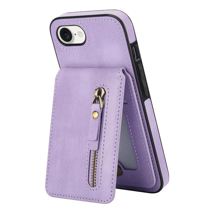 For iPhone 7 / 8 / SE 2022 Zipper Wallet Split MagSafe Leather Back Phone Case(Purple) - iPhone SE 2022 / 2020 / 8 / 7 Cases by buy2fix | Online Shopping UK | buy2fix