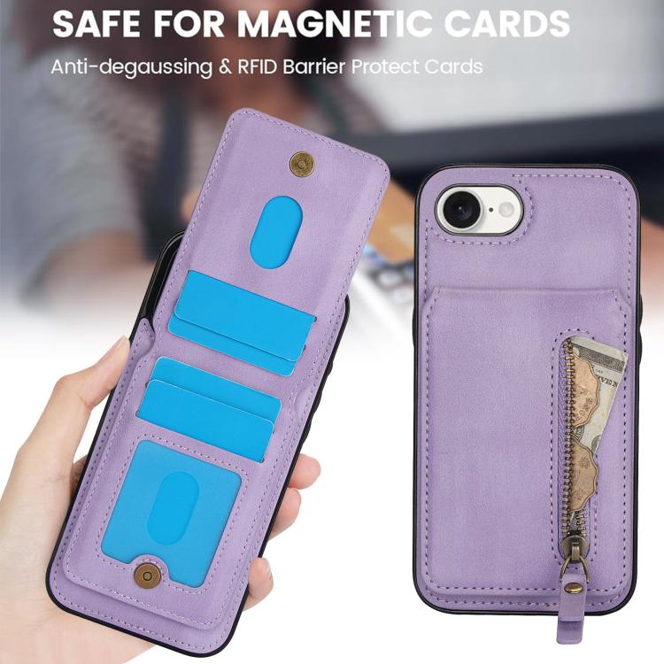 For iPhone 7 / 8 / SE 2022 Zipper Wallet Split MagSafe Leather Back Phone Case(Purple) - iPhone SE 2022 / 2020 / 8 / 7 Cases by buy2fix | Online Shopping UK | buy2fix