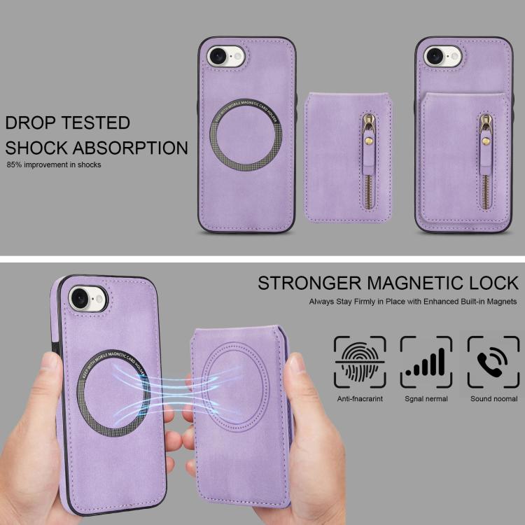 For iPhone 7 / 8 / SE 2022 Zipper Wallet Split MagSafe Leather Back Phone Case(Purple) - iPhone SE 2022 / 2020 / 8 / 7 Cases by buy2fix | Online Shopping UK | buy2fix
