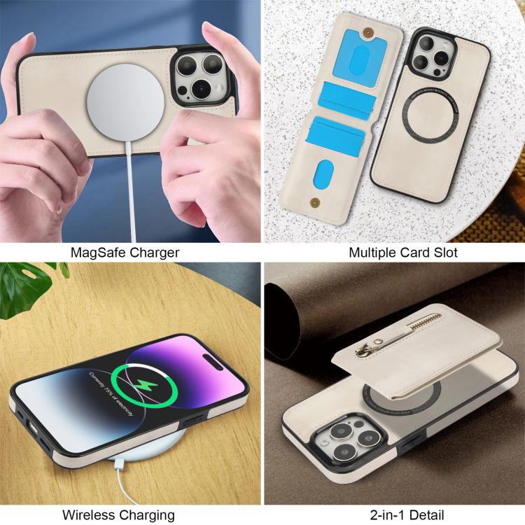 For iPhone 13 Pro Max Zipper Wallet Split MagSafe Leather Back Phone Case(White) - iPhone 13 Pro Max Cases by buy2fix | Online Shopping UK | buy2fix