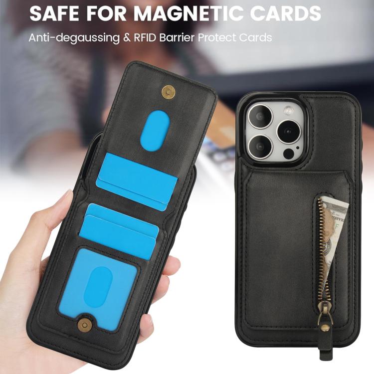 For iPhone 13 Pro Max Zipper Wallet Split MagSafe Leather Back Phone Case(Black) - iPhone 13 Pro Max Cases by buy2fix | Online Shopping UK | buy2fix
