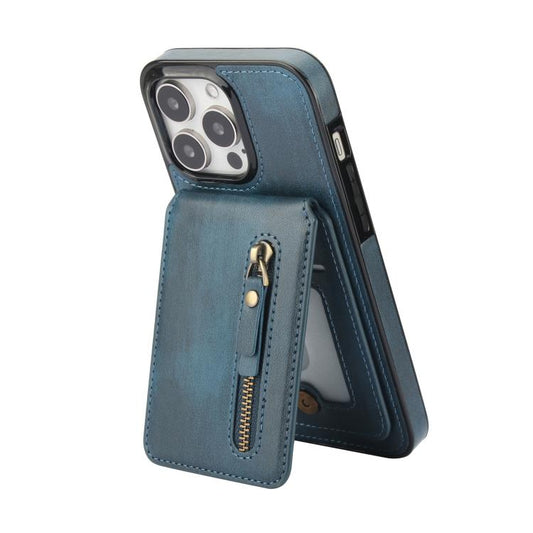 For iPhone 13 Pro Max Zipper Wallet Split MagSafe Leather Back Phone Case(Blue) - iPhone 13 Pro Max Cases by buy2fix | Online Shopping UK | buy2fix
