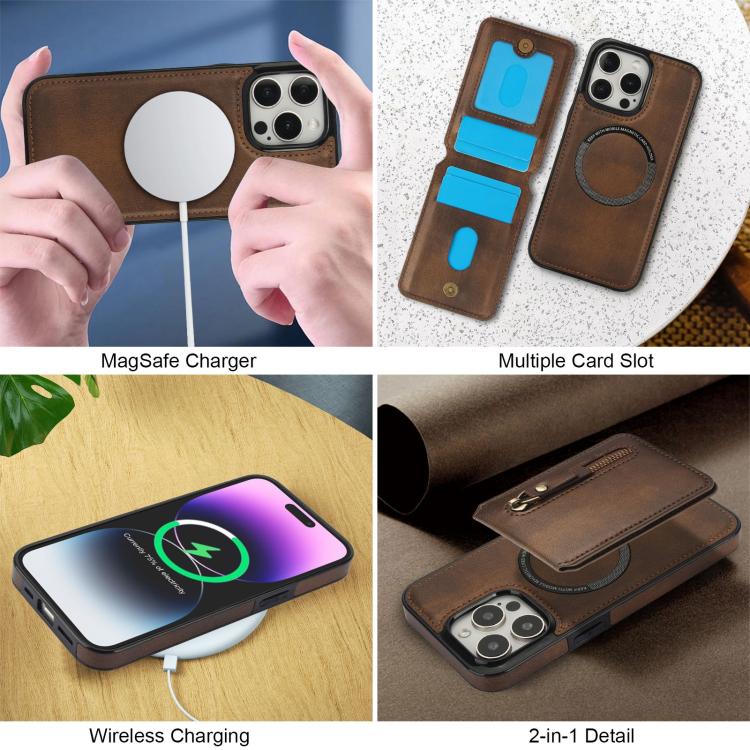 For iPhone 13 Pro Max Zipper Wallet Split MagSafe Leather Back Phone Case(Brown) - iPhone 13 Pro Max Cases by buy2fix | Online Shopping UK | buy2fix