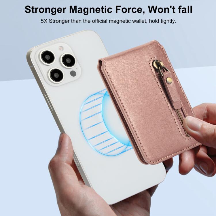For iPhone 13 Pro Zipper Wallet Split MagSafe Leather Back Phone Case(Rose Gold) - iPhone 13 Pro Cases by buy2fix | Online Shopping UK | buy2fix