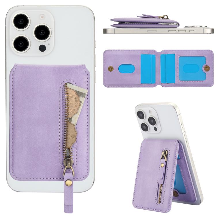 For iPhone 13 Pro Zipper Wallet Split MagSafe Leather Back Phone Case(Purple) - iPhone 13 Pro Cases by buy2fix | Online Shopping UK | buy2fix