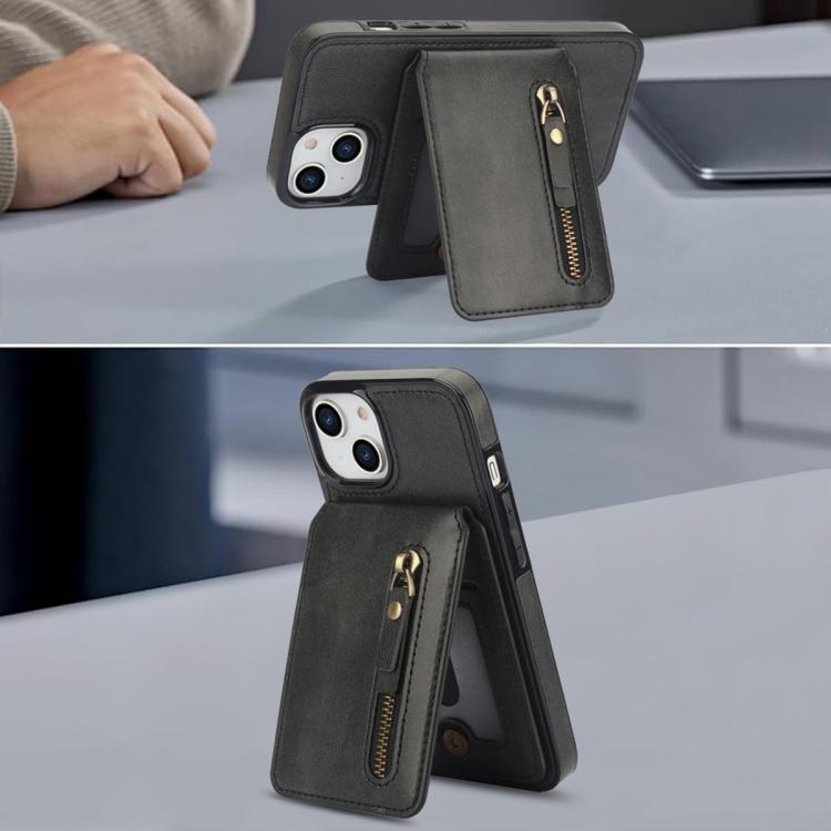 For iPhone 13 Zipper Wallet Split MagSafe Leather Back Phone Case(Black) - iPhone 13 Cases by buy2fix | Online Shopping UK | buy2fix