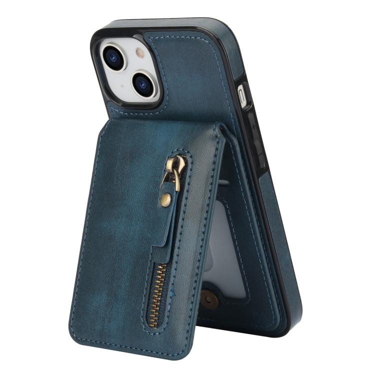 For iPhone 13 Zipper Wallet Split MagSafe Leather Back Phone Case(Blue) - iPhone 13 Cases by buy2fix | Online Shopping UK | buy2fix