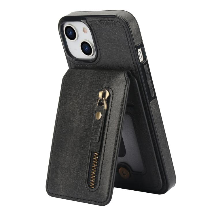 For iPhone 13 mini Zipper Wallet Split MagSafe Leather Back Phone Case(Black) - iPhone 13 mini Cases by buy2fix | Online Shopping UK | buy2fix