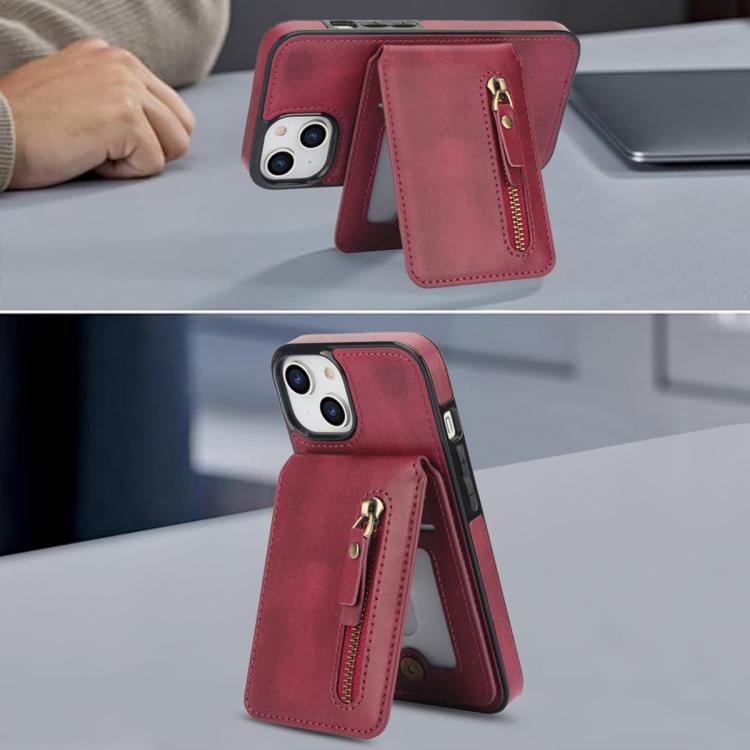 For iPhone 13 mini Zipper Wallet Split MagSafe Leather Back Phone Case(Red) - iPhone 13 mini Cases by buy2fix | Online Shopping UK | buy2fix