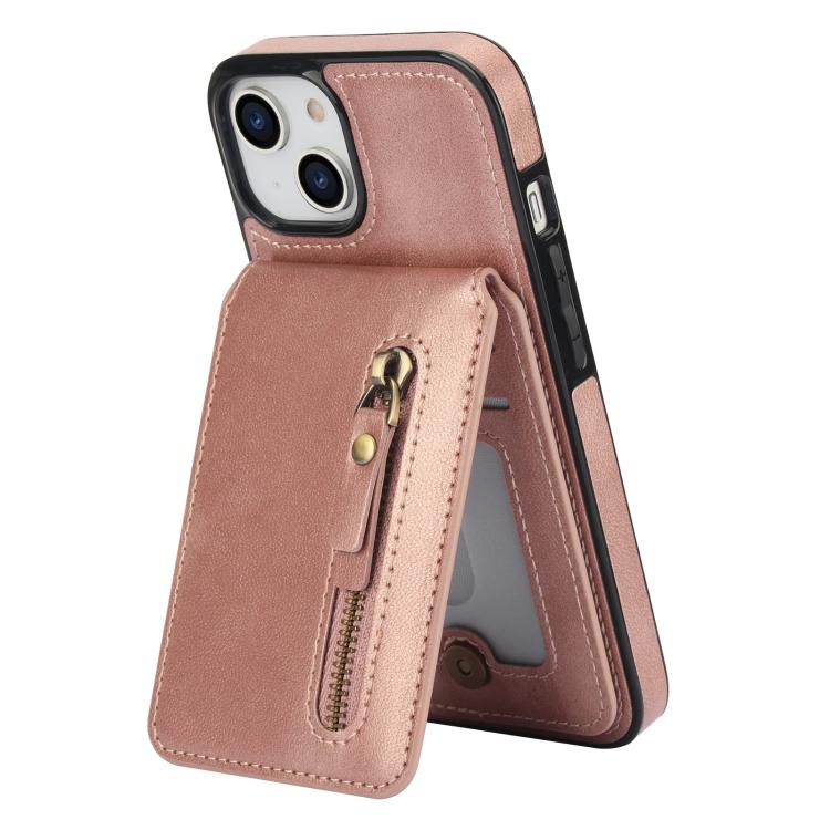 For iPhone 13 mini Zipper Wallet Split MagSafe Leather Back Phone Case(Rose Gold) - iPhone 13 mini Cases by buy2fix | Online Shopping UK | buy2fix