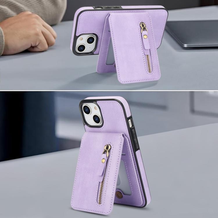For iPhone 13 mini Zipper Wallet Split MagSafe Leather Back Phone Case(Purple) - iPhone 13 mini Cases by buy2fix | Online Shopping UK | buy2fix
