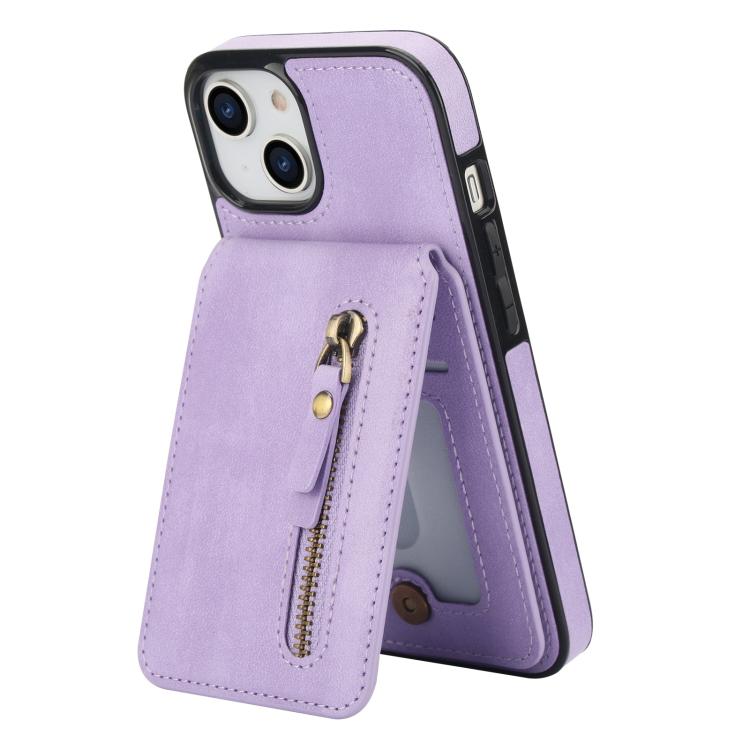 For iPhone 12 / 12 Pro Zipper Wallet Split MagSafe Leather Back Phone Case(Purple) - iPhone 12 / 12 Pro Cases by buy2fix | Online Shopping UK | buy2fix