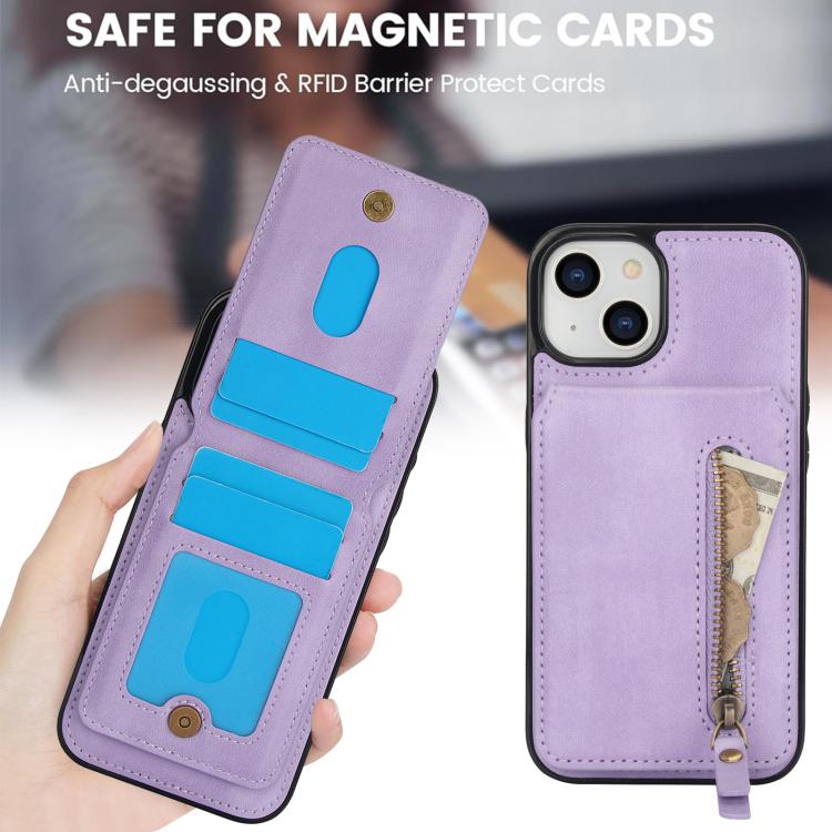 For iPhone 12 / 12 Pro Zipper Wallet Split MagSafe Leather Back Phone Case(Purple) - iPhone 12 / 12 Pro Cases by buy2fix | Online Shopping UK | buy2fix