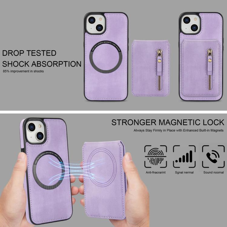 For iPhone 12 / 12 Pro Zipper Wallet Split MagSafe Leather Back Phone Case(Purple) - iPhone 12 / 12 Pro Cases by buy2fix | Online Shopping UK | buy2fix
