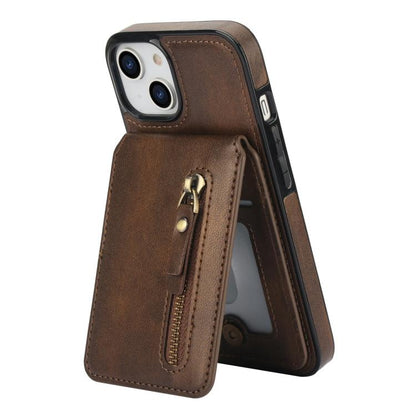 For iPhone 12 / 12 Pro Zipper Wallet Split MagSafe Leather Back Phone Case(Brown) - iPhone 12 / 12 Pro Cases by buy2fix | Online Shopping UK | buy2fix