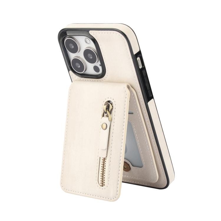 For iPhone 12 Pro Max Zipper Wallet Split MagSafe Leather Back Phone Case(White) - iPhone 12 Pro Max Cases by buy2fix | Online Shopping UK | buy2fix