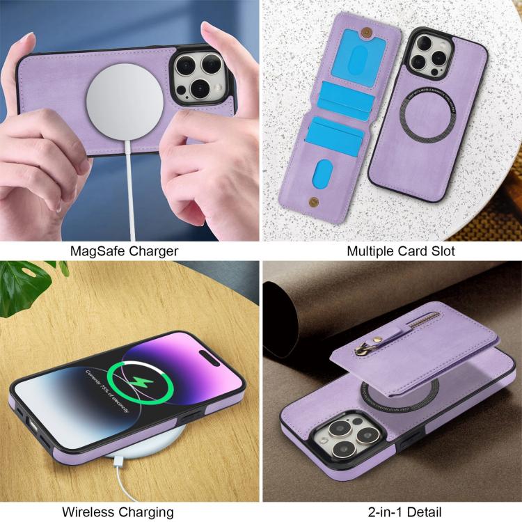 For iPhone 12 Pro Max Zipper Wallet Split MagSafe Leather Back Phone Case(Purple) - iPhone 12 Pro Max Cases by buy2fix | Online Shopping UK | buy2fix