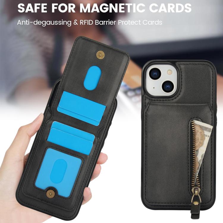 For iPhone 12 mini Zipper Wallet Split MagSafe Leather Back Phone Case(Black) - iPhone 12 mini Cases by buy2fix | Online Shopping UK | buy2fix