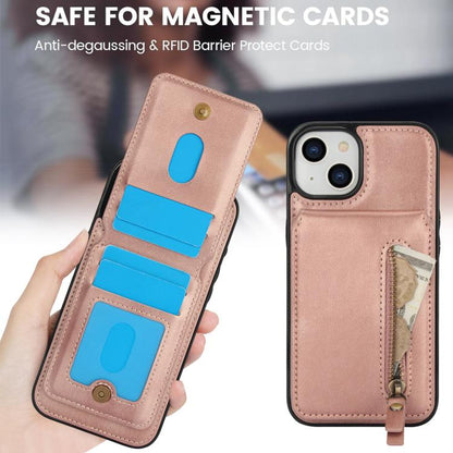 For iPhone 12 mini Zipper Wallet Split MagSafe Leather Back Phone Case(Rose Gold) - iPhone 12 mini Cases by buy2fix | Online Shopping UK | buy2fix
