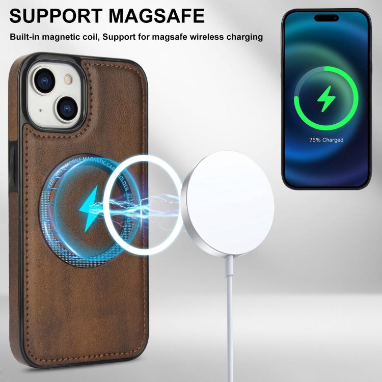 For iPhone 12 mini Zipper Wallet Split MagSafe Leather Back Phone Case(Brown) - iPhone 12 mini Cases by buy2fix | Online Shopping UK | buy2fix