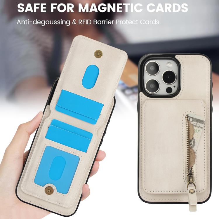 For iPhone 11 Pro Max Zipper Wallet Split MagSafe Leather Back Phone Case(White) - iPhone 11 Pro Max Cases by buy2fix | Online Shopping UK | buy2fix