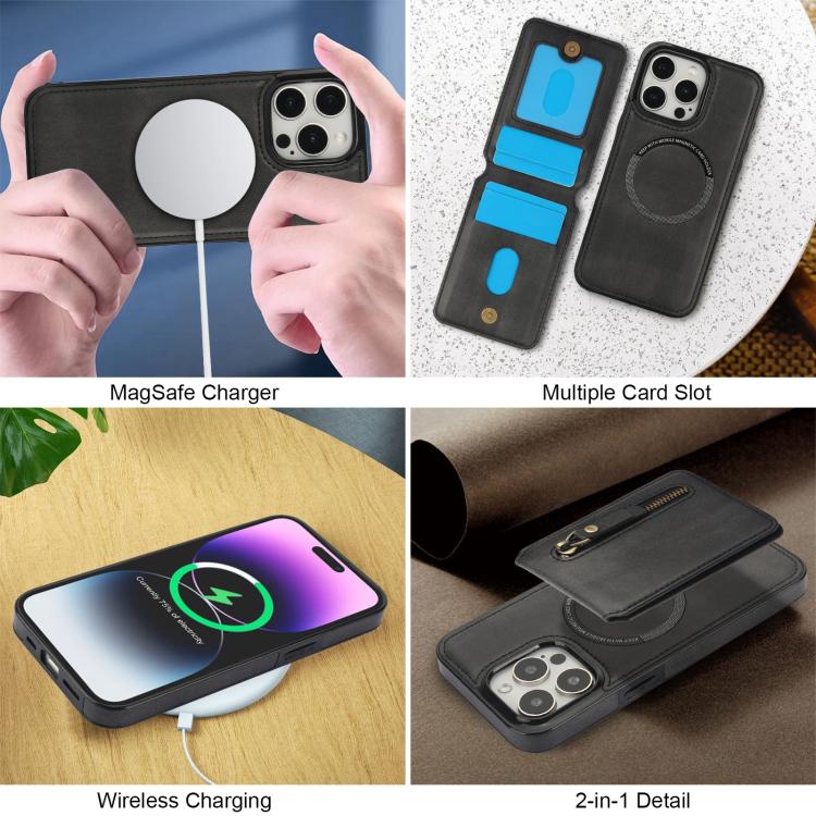 For iPhone 11 Pro Max Zipper Wallet Split MagSafe Leather Back Phone Case(Black) - iPhone 11 Pro Max Cases by buy2fix | Online Shopping UK | buy2fix