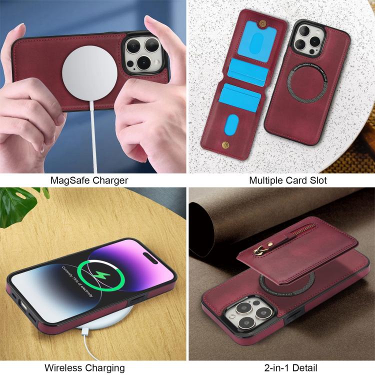 For iPhone 11 Pro Max Zipper Wallet Split MagSafe Leather Back Phone Case(Red) - iPhone 11 Pro Max Cases by buy2fix | Online Shopping UK | buy2fix