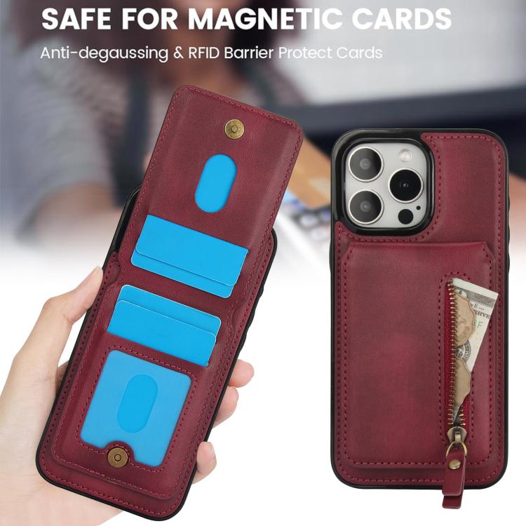 For iPhone 11 Pro Max Zipper Wallet Split MagSafe Leather Back Phone Case(Red) - iPhone 11 Pro Max Cases by buy2fix | Online Shopping UK | buy2fix