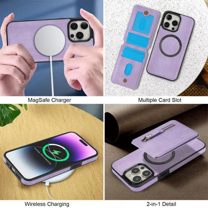 For iPhone 11 Pro Max Zipper Wallet Split MagSafe Leather Back Phone Case(Purple) - iPhone 11 Pro Max Cases by buy2fix | Online Shopping UK | buy2fix