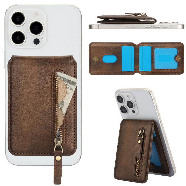 For iPhone 11 Pro Max Zipper Wallet Split MagSafe Leather Back Phone Case(Brown) - iPhone 11 Pro Max Cases by buy2fix | Online Shopping UK | buy2fix