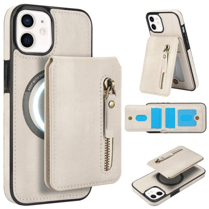 For iPhone 11 Zipper Wallet Split MagSafe Leather Back Phone Case(White) - iPhone 11 Cases by buy2fix | Online Shopping UK | buy2fix