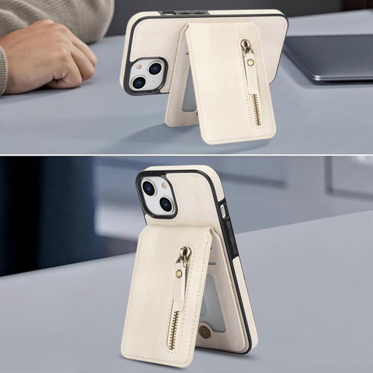 For iPhone 11 Zipper Wallet Split MagSafe Leather Back Phone Case(White) - iPhone 11 Cases by buy2fix | Online Shopping UK | buy2fix