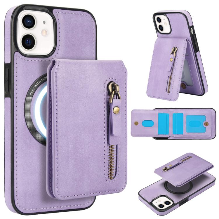 For iPhone 11 Zipper Wallet Split MagSafe Leather Back Phone Case(Purple) - iPhone 11 Cases by buy2fix | Online Shopping UK | buy2fix