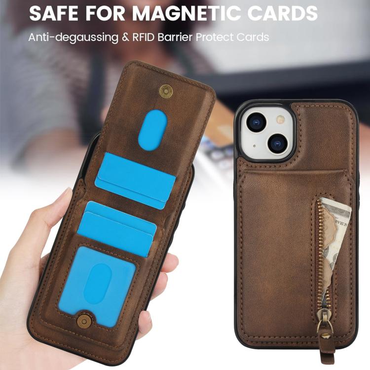 For iPhone 11 Zipper Wallet Split MagSafe Leather Back Phone Case(Brown) - iPhone 11 Cases by buy2fix | Online Shopping UK | buy2fix