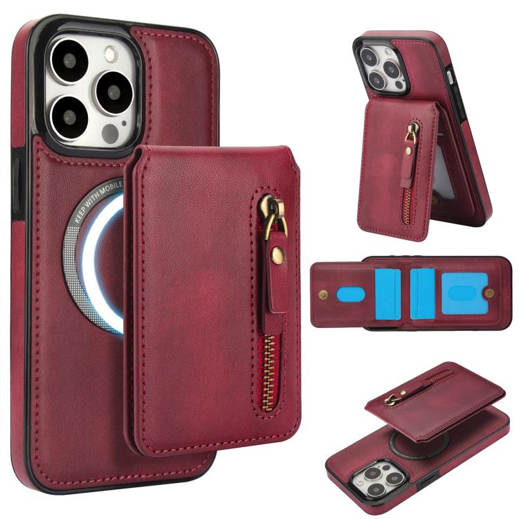 For iPhone 11 Pro Zipper Wallet Split MagSafe Leather Back Phone Case(Red) - iPhone 11 Pro Cases by buy2fix | Online Shopping UK | buy2fix