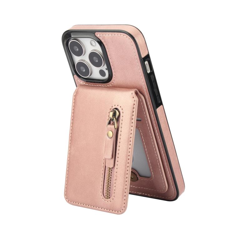 For iPhone 11 Pro Zipper Wallet Split MagSafe Leather Back Phone Case(Rose Gold) - iPhone 11 Pro Cases by buy2fix | Online Shopping UK | buy2fix