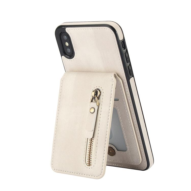 For iPhone X / XS Zipper Wallet Split MagSafe Leather Back Phone Case(White) - More iPhone Cases by buy2fix | Online Shopping UK | buy2fix