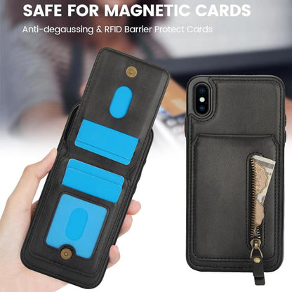 For iPhone X / XS Zipper Wallet Split MagSafe Leather Back Phone Case(Black) - More iPhone Cases by buy2fix | Online Shopping UK | buy2fix