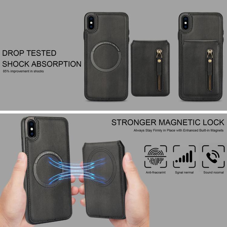 For iPhone X / XS Zipper Wallet Split MagSafe Leather Back Phone Case(Black) - More iPhone Cases by buy2fix | Online Shopping UK | buy2fix
