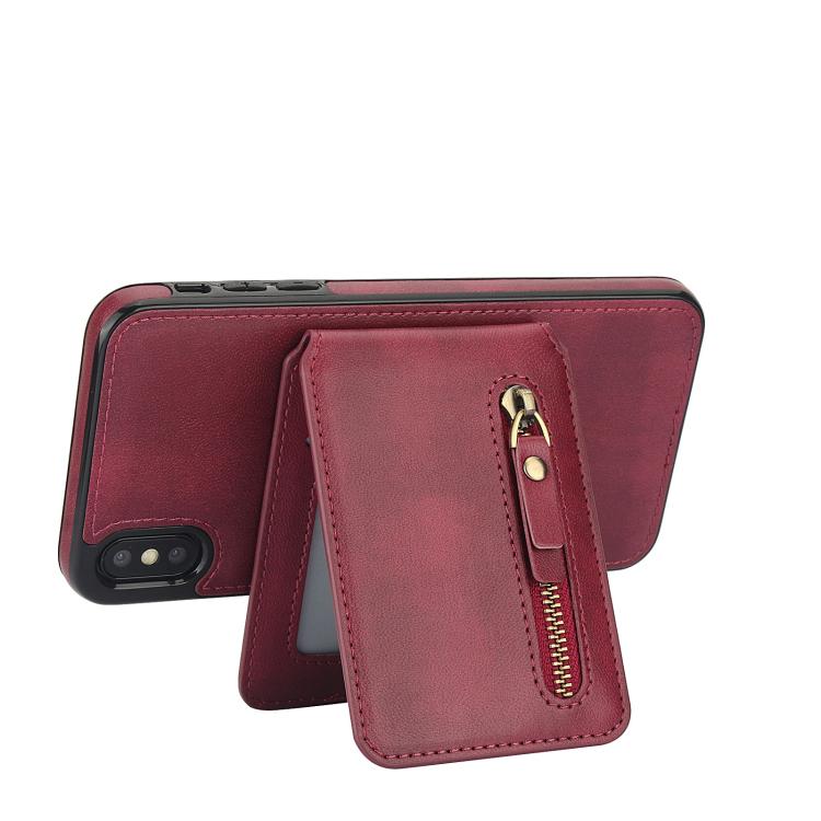 For iPhone X / XS Zipper Wallet Split MagSafe Leather Back Phone Case(Red) - More iPhone Cases by buy2fix | Online Shopping UK | buy2fix