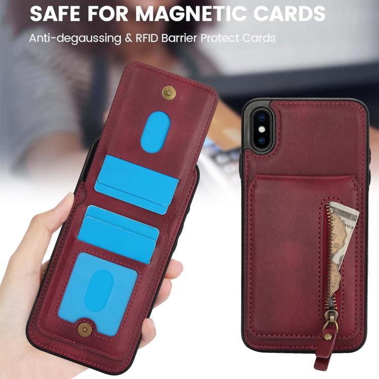 For iPhone X / XS Zipper Wallet Split MagSafe Leather Back Phone Case(Red) - More iPhone Cases by buy2fix | Online Shopping UK | buy2fix